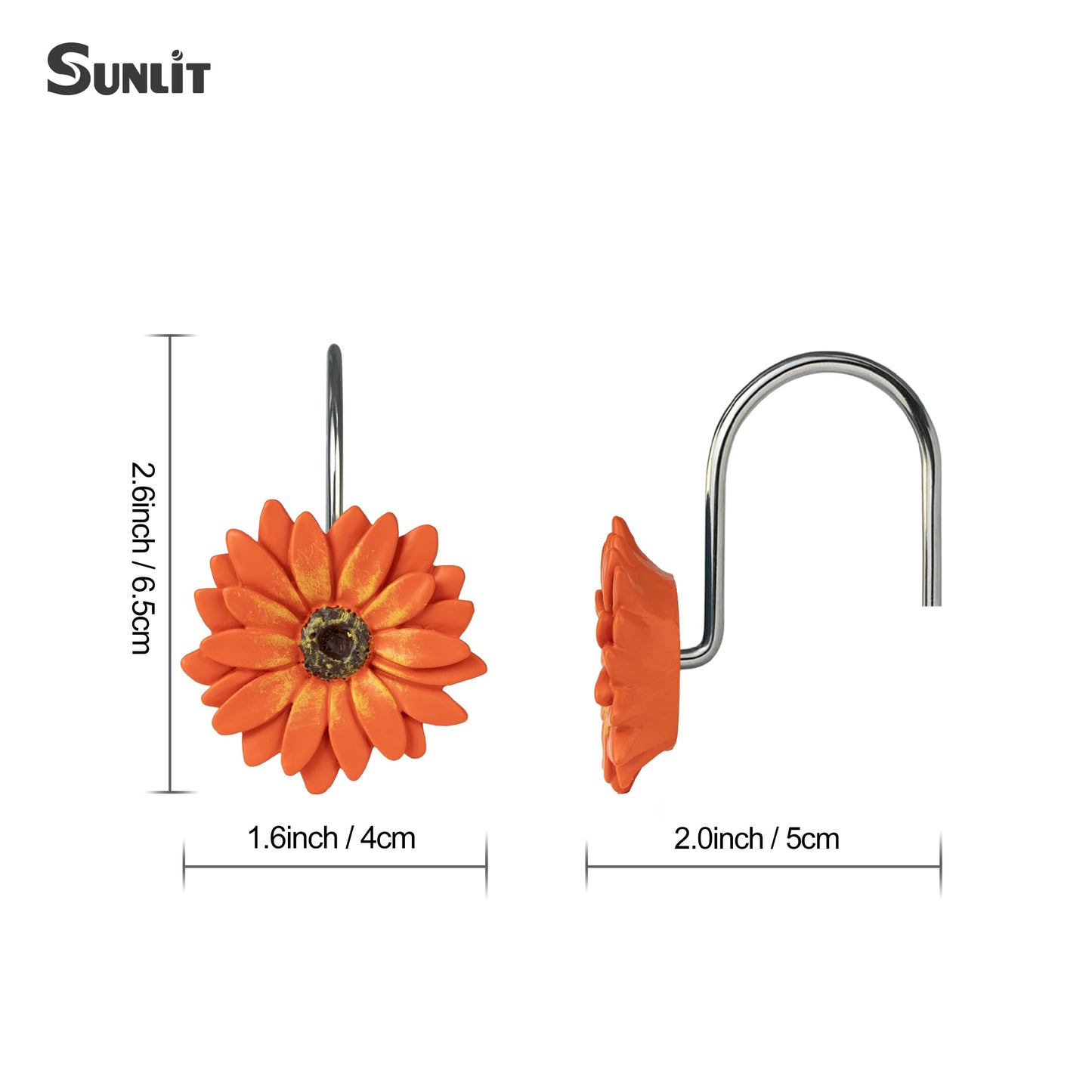 Sunlit Green Daisy Shower Curtain Hooks, Home Decorative Shower Curtain Rings for Bathroom, Resin, Summer Floral Shower Curtain Hanger Hooks for Living Room, Set of 12