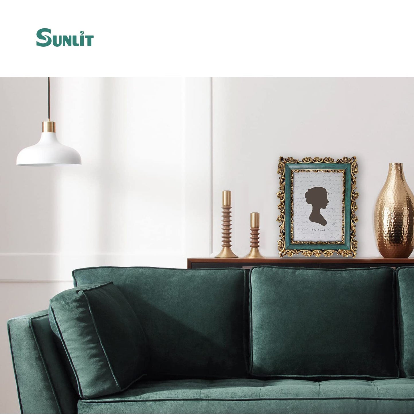 Sunlit Vintage Picture Frame 4x6 Inch, Luxury Antique Photo Frames with Glass Front, Photo Display, Tabletop Wall Hanging, Gift Ideas, Retro Blue and Gold