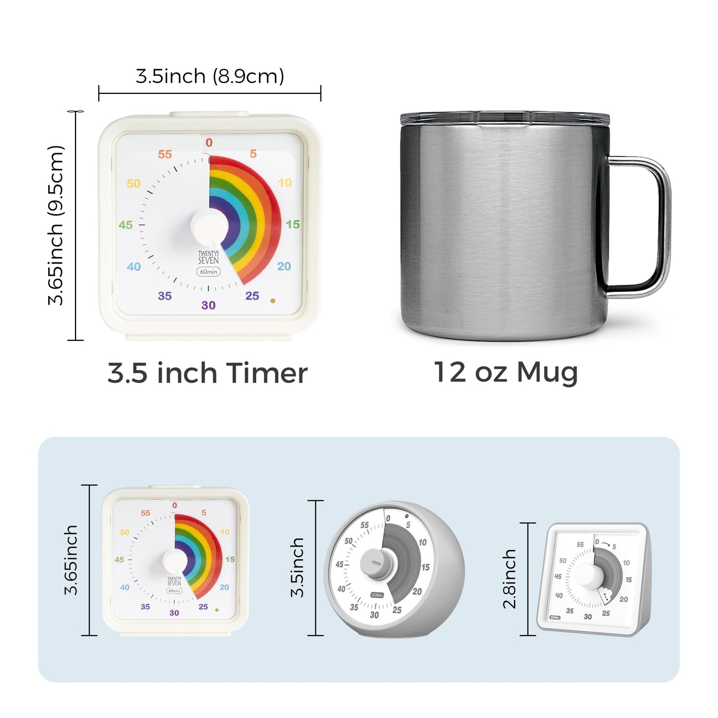 TWENTY5 SEVEN Countdown Timer, 60 Minute 1 Hour Silent Visual Timer, Magnetic Classroom Teaching Tool Office Meeting, Countdown Clock for Kids Time Management, Concentric Rainbow