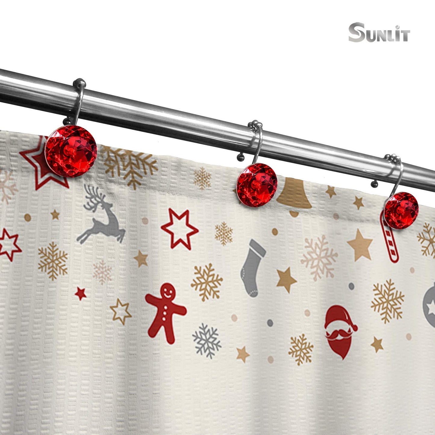 Sunlit Round Rhinestone Shower Curtain Hooks with Glide Balls, 12 Pack