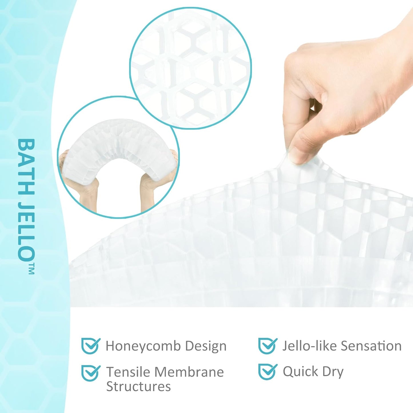 Sunlit Bath Jello Gel Bath Pillows, Lumbar Pillow for Bathtub, Back Support Pillow, Gel Pillow with Non-Slip Suction Cups for Lumbar, Back Rest Support, Fits Curved or Straight Back Tubs, Ice Blue