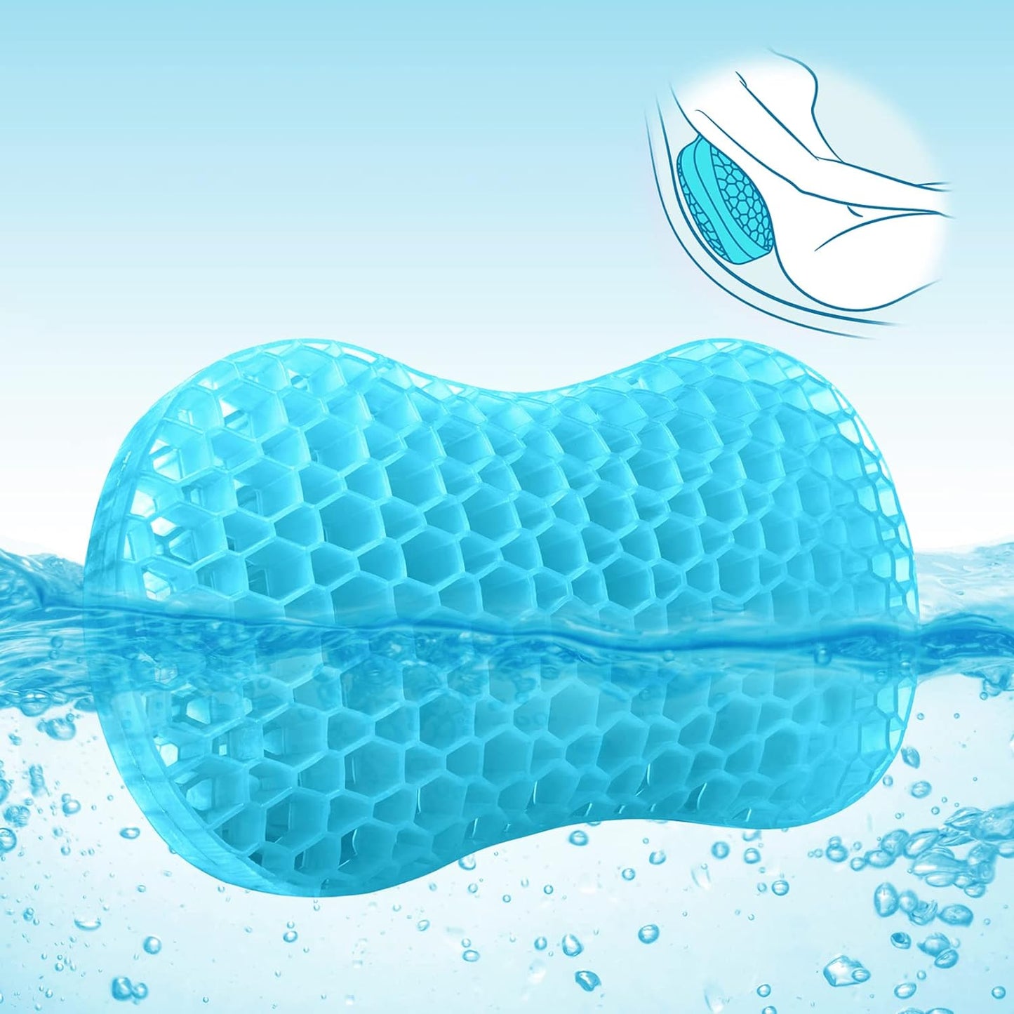 Sunlit Bath Jello Gel Bath Pillows, Lumbar Pillow for Bathtub, Back Support Pillow, Gel Pillow with Non-Slip Suction Cups for Lumbar, Back Rest Support, Fits Curved or Straight Back Tubs, Ice Blue