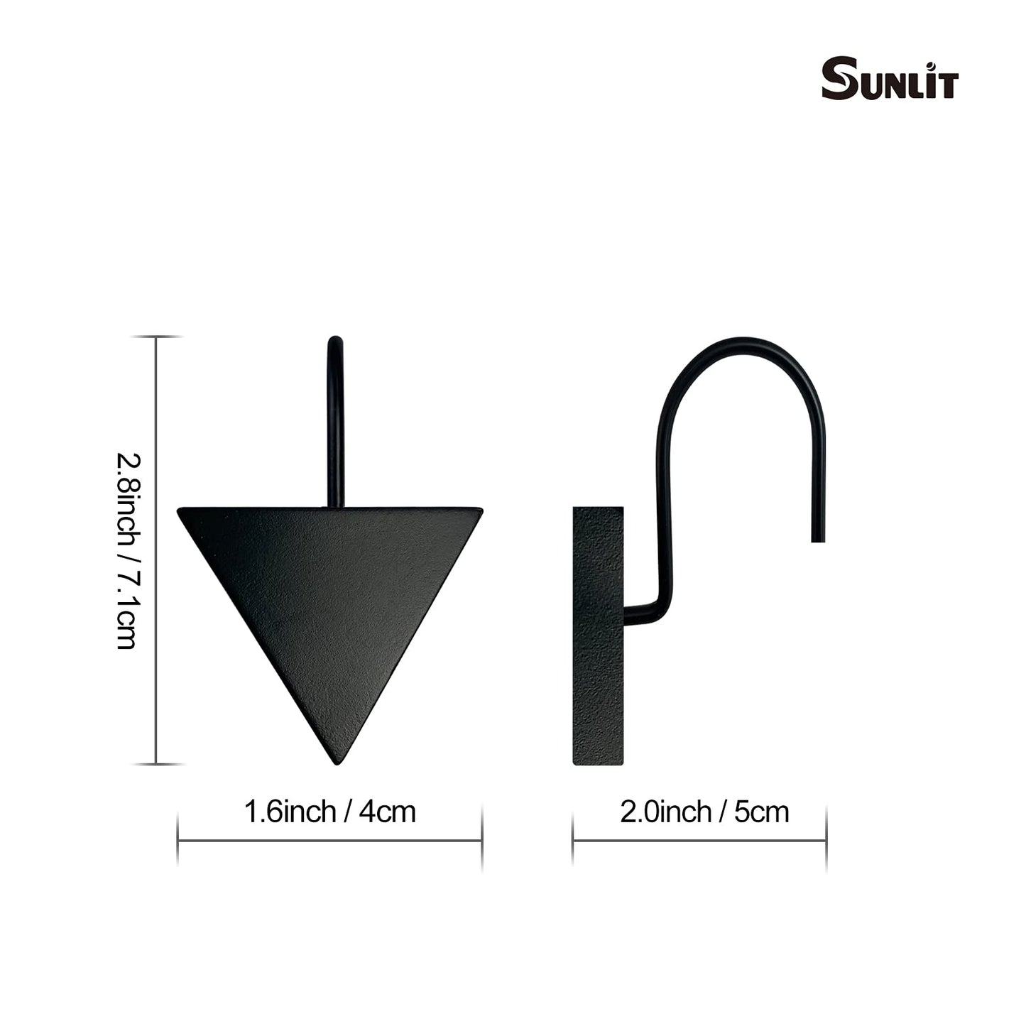 Sunlit Geometric Decorative Shower Curtain Hooks, Matt Triangle Geometric Black Shower Curtain Rings, Resin, Bathroom Decoration Boho Shower Curtain Hooks-12 Pack