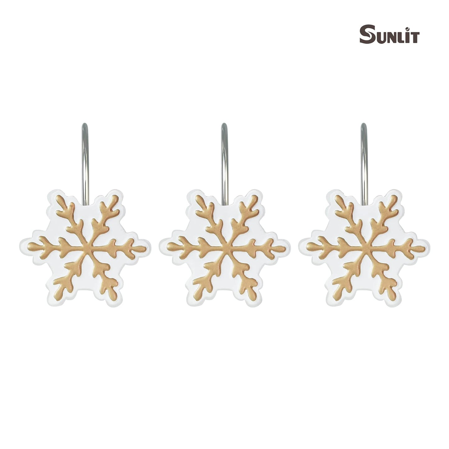 Sunlit Christmas Shower Curtain Hooks Snowflakes Double Shower Curtain Rings, Resin, Red and White Christmas Decor, Winter Bathroom Decoration - 12 Pack