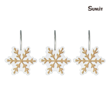 Sunlit Christmas Shower Curtain Hooks Snowflakes Double Shower Curtain Rings, Resin, Red and White Christmas Decor, Winter Bathroom Decoration - 12 Pack