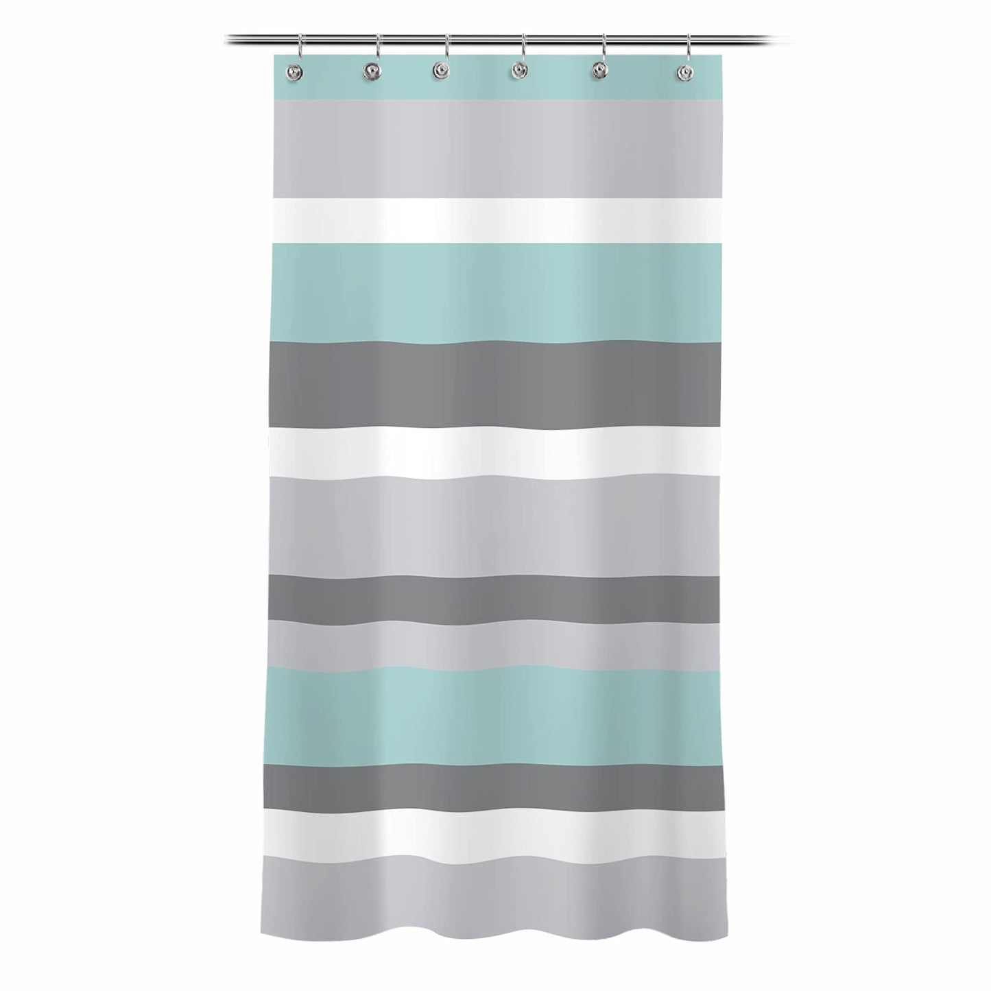 Sunlit Sage Green Gray Horizontal Stripes Water-Repellent Fabric Shower Curtain with Reinforced Metal Grommets Refreshing Striped Design Bathroom Decor, 72x72