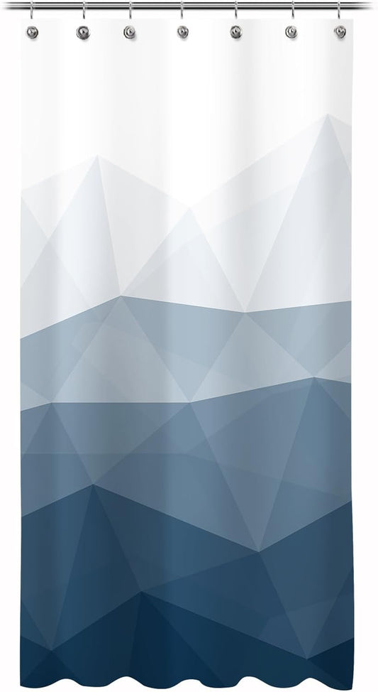 Sunlit Design 36 x 72 Inches Ombre Blue Small Stall Shower Curtain RV Half Size Narrow Bathroom Curtains Contemporary Geometric Fabric Bathroom Decor