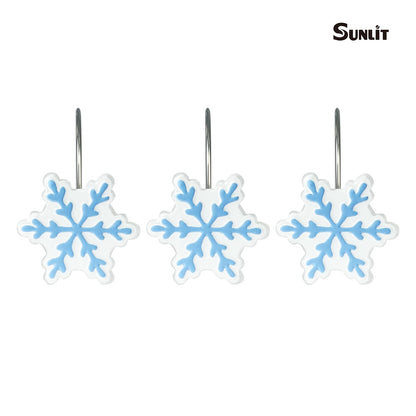 Sunlit Christmas Shower Curtain Hooks Snowflakes Double Shower Curtain Rings, Resin, Red and White Christmas Decor, Winter Bathroom Decoration - 12 Pack
