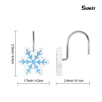 Sunlit Christmas Shower Curtain Hooks Snowflakes Double Shower Curtain Rings, Resin, Red and White Christmas Decor, Winter Bathroom Decoration - 12 Pack