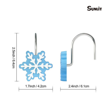 Sunlit Christmas Shower Curtain Hooks Snowflakes Double Shower Curtain Rings, Resin, Red and White Christmas Decor, Winter Bathroom Decoration - 12 Pack