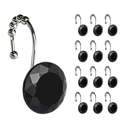 Sunlit Round Rhinestone Shower Curtain Hooks with Glide Balls, 12 Pack
