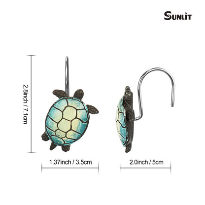 Sunlit Tilt Sea Turtle Shower Curtain Hooks, Home Decorative Shower Curtain Rings with Black Hooks for Bathroom, Resin, Ocean Shower Curtain Hanger Hooks for Kid Room Living Room, Set of 12
