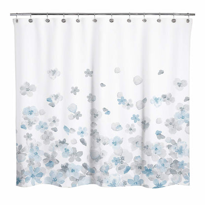 Sunlit Floral Fabric Shower Curtain, Design Simple Style Yellow and Gray Flower Blossoms Shower Curtains for Bathroom Decor with White Background, Machine Washable, 72x72