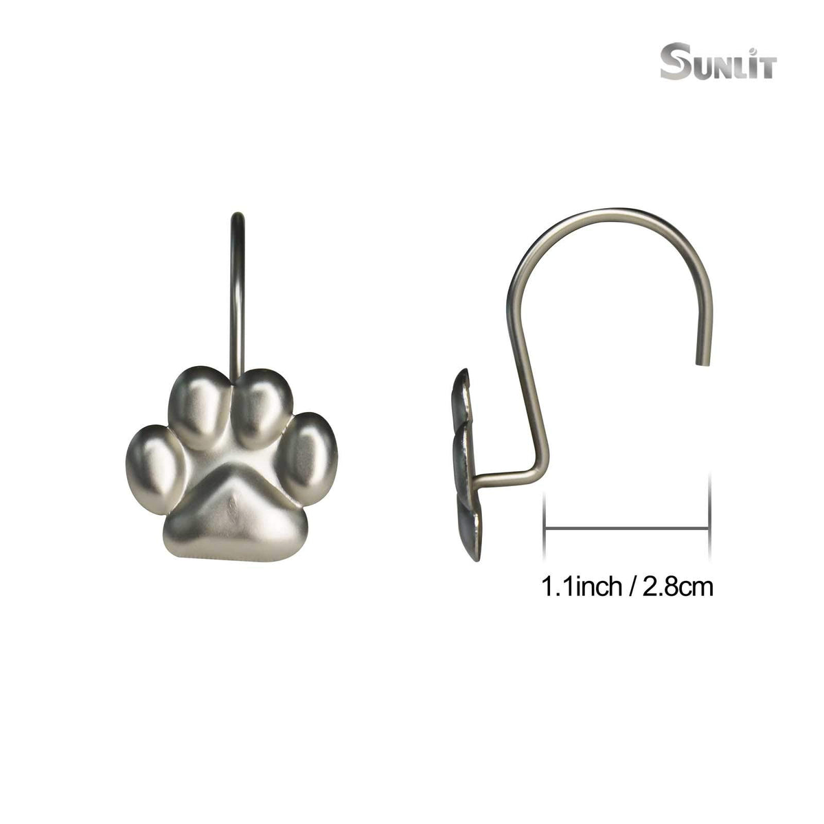 Sunlit Fashion Design Cute Paw Print Polished Double Shower Curtain Hooks for Dog Cat and Bear, Rust Proof Oil Metal Shower Curtain Rings, Black-12 Pack