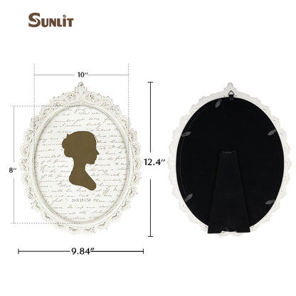 Sunlit Vintage Picture Frame 4x6 Inch, Oval Antique Photo Frames with Glass Front, Luxury Photo Display, Tabletop Wall Hanging, Gift Ideas, White