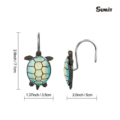 Sunlit Tilt Sea Turtle Shower Curtain Hooks, Home Decorative Shower Curtain Rings with Black Hooks for Bathroom, Resin, Ocean Shower Curtain Hanger Hooks for Kid Room Living Room, Set of 12