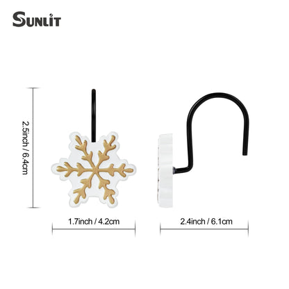 Sunlit Christmas Shower Curtain Hooks Snowflakes Double Shower Curtain Rings, Resin, Red and White Christmas Decor, Winter Bathroom Decoration - 12 Pack