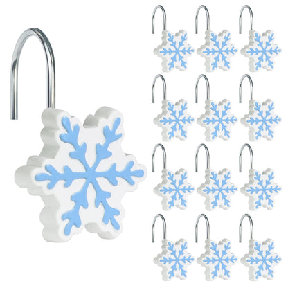 Sunlit Christmas Shower Curtain Hooks Snowflakes Double Shower Curtain Rings, Resin, Red and White Christmas Decor, Winter Bathroom Decoration - 12 Pack