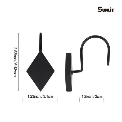 Sunlit Geometric Decorative Shower Curtain Hooks, Matt Triangle Geometric Black Shower Curtain Rings, Resin, Bathroom Decoration Boho Shower Curtain Hooks-12 Pack