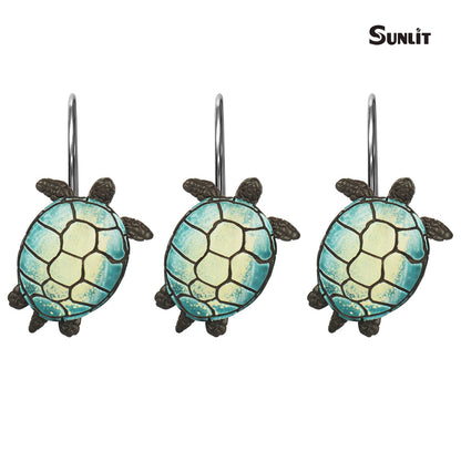 Sunlit Tilt Sea Turtle Shower Curtain Hooks, Home Decorative Shower Curtain Rings with Black Hooks for Bathroom, Resin, Ocean Shower Curtain Hanger Hooks for Kid Room Living Room, Set of 12