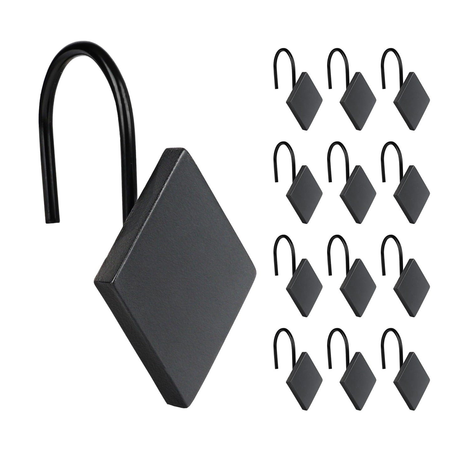 Sunlit Geometric Decorative Shower Curtain Hooks, Matt Triangle Geometric Black Shower Curtain Rings, Resin, Bathroom Decoration Boho Shower Curtain Hooks-12 Pack