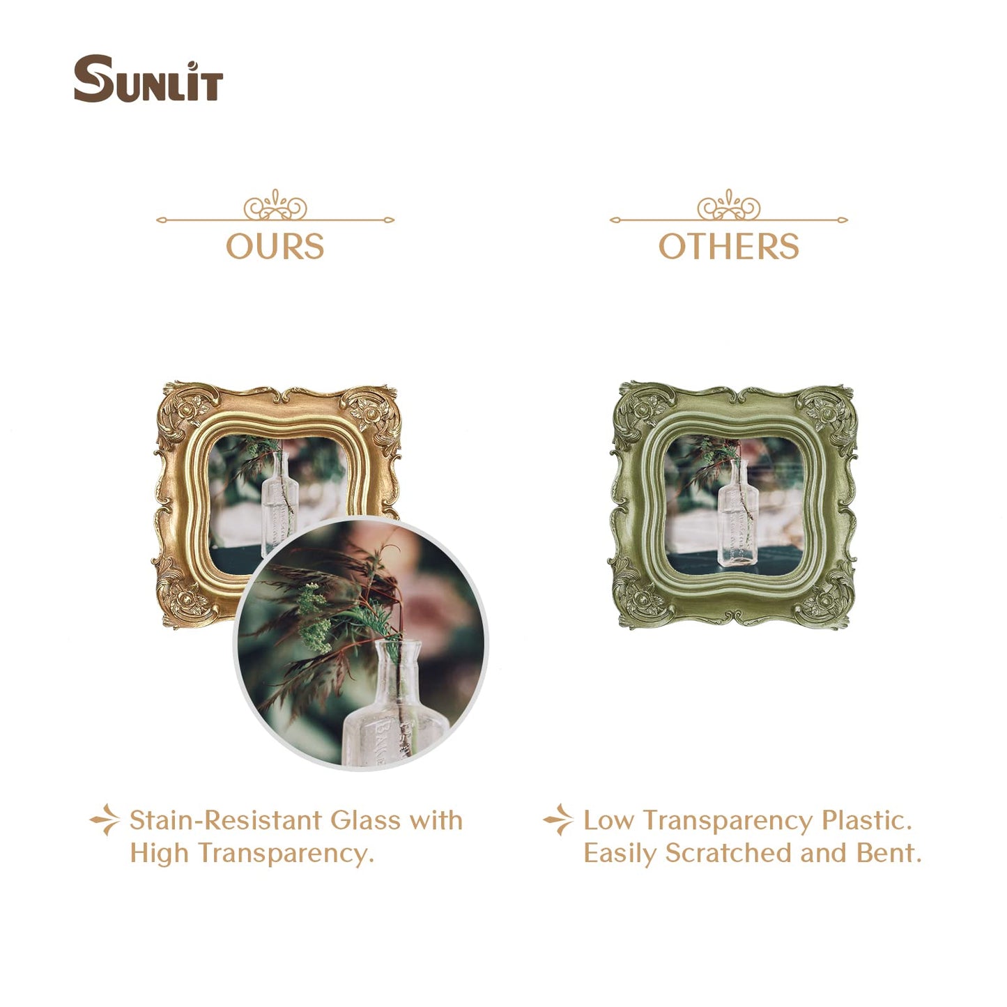 Sunlit Vintage Small Picture Frame 2.5x3.5 Inch, Antique Mini Polaroid Photo Frames with Glass Front, Luxury Wallet Size Picture Frames, Tiny Photo Frames Display Tabletop Wall Hanging Gift Ideas, Gold