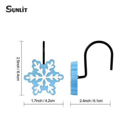 Sunlit Christmas Shower Curtain Hooks Snowflakes Double Shower Curtain Rings, Resin, Red and White Christmas Decor, Winter Bathroom Decoration - 12 Pack