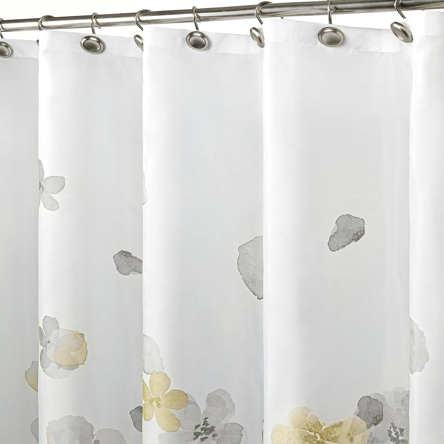 Sunlit Floral Fabric Shower Curtain, Design Simple Style Yellow and Gray Flower Blossoms Shower Curtains for Bathroom Decor with White Background, Machine Washable, 72x72