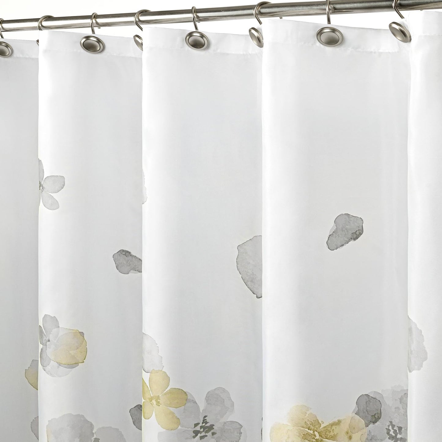 Sunlit Design Simple Style Blue and Gray Flower Blossoms Fabric Shower Curtains for Bathroom Decor with White Background, Machine Washable