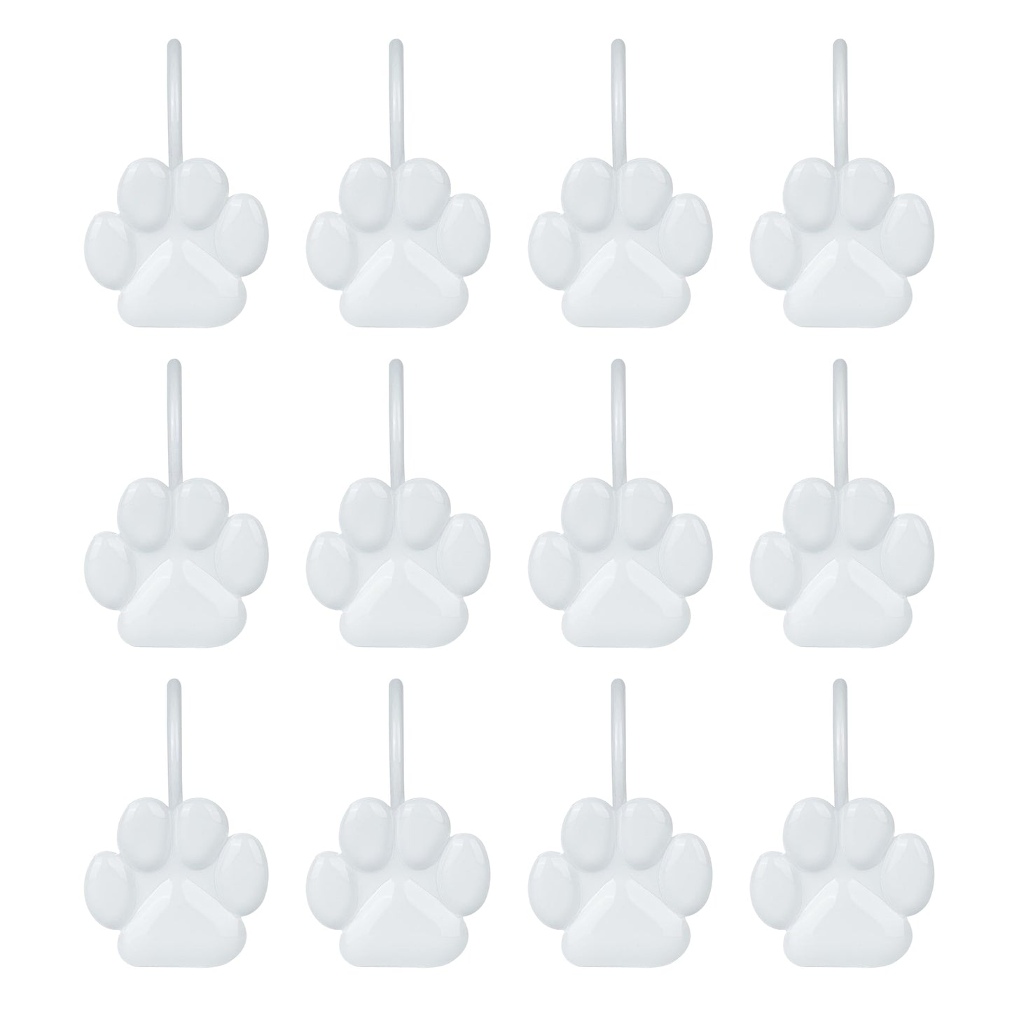 Sunlit Fashion Design Cute Paw Print Polished Double Shower Curtain Hooks for Dog Cat and Bear, Rust Proof Oil Metal Shower Curtain Rings, Black-12 Pack