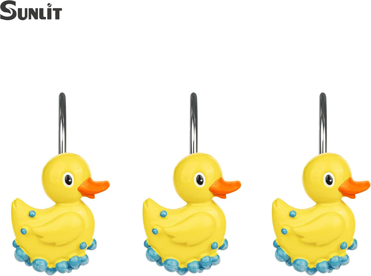 Sunlit Cute Shower Curtain Hooks for Kids, Home Decorative Bubble Duck Shower Curtain Rings for Bathroom, Resin, Fun Shower Curtain Hanger Hooks for Living Room, Set of 12, Yellow