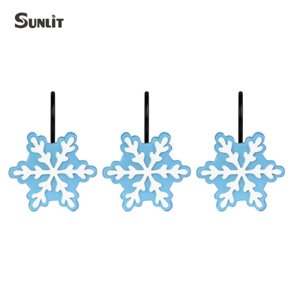 Sunlit Christmas Shower Curtain Hooks Silver Snowflakes Shower Curtain Rings, Resin, White Christmas Decor, Winter Bathroom Decoration - 12 Pack
