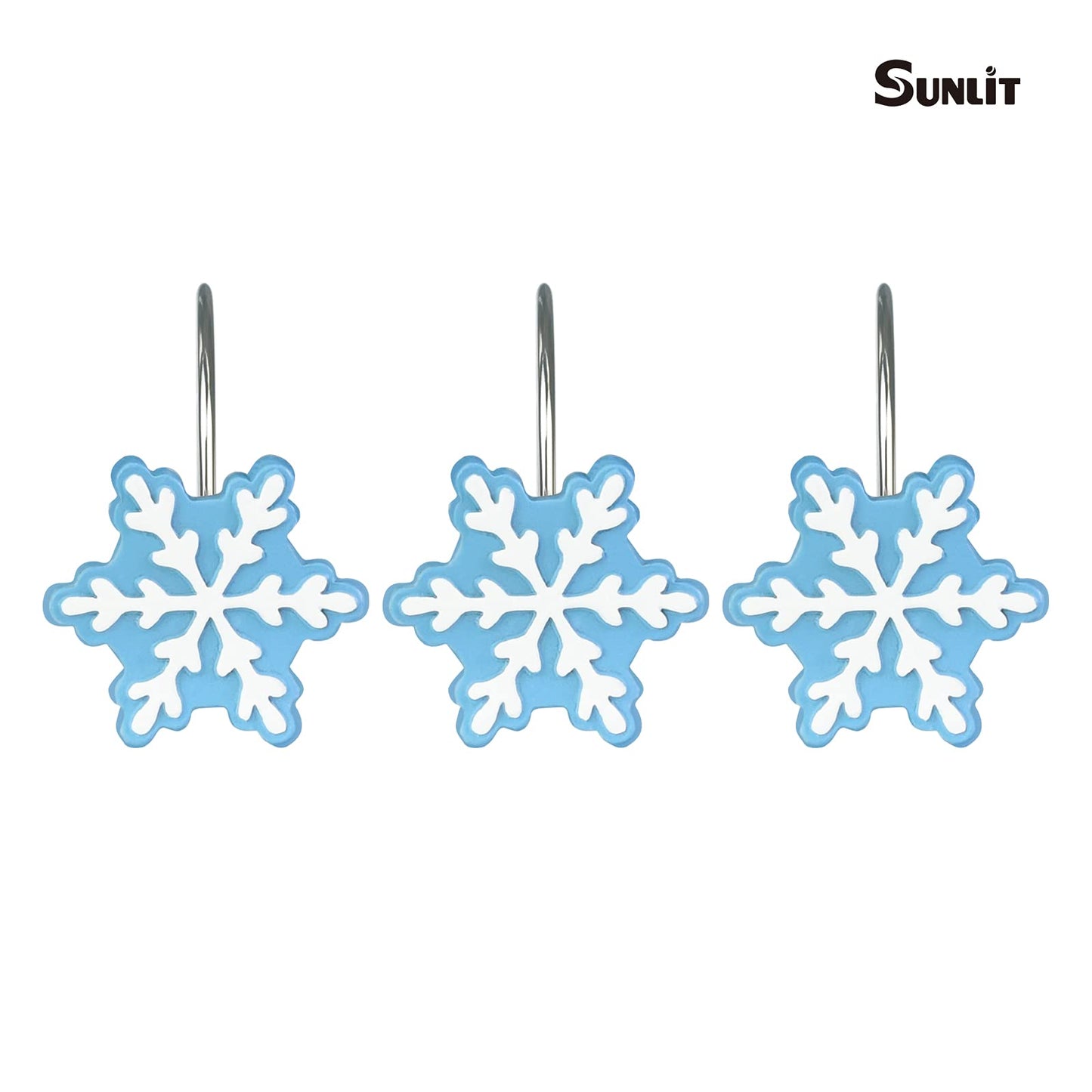 Sunlit Christmas Shower Curtain Hooks Snowflakes Double Shower Curtain Rings, Resin, Red and White Christmas Decor, Winter Bathroom Decoration - 12 Pack