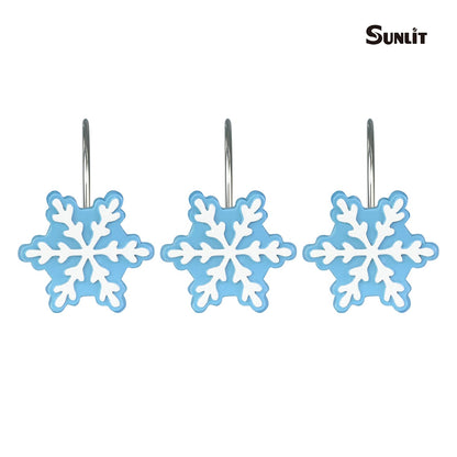Sunlit Christmas Shower Curtain Hooks Snowflakes Double Shower Curtain Rings, Resin, Red and White Christmas Decor, Winter Bathroom Decoration - 12 Pack