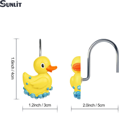 Sunlit Cute Shower Curtain Hooks for Kids, Home Decorative Bubble Duck Shower Curtain Rings for Bathroom, Resin, Fun Shower Curtain Hanger Hooks for Living Room, Set of 12, Yellow