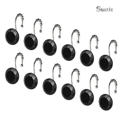 Sunlit Round Rhinestone Shower Curtain Hooks with Glide Balls, 12 Pack