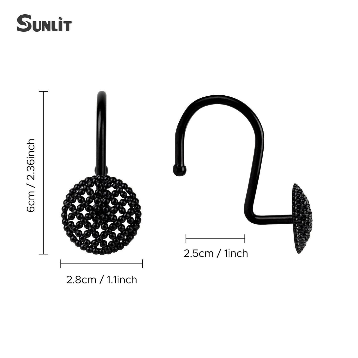 Sunlit Gold 3D Beaded Mesh Shower Curtain Hooks, Metal Home Decorative Shower Curtain Rings for Bathroom, Modern Shower Curtain Hangers Bathroom Accessories, Set of 12