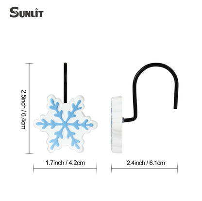 Sunlit Christmas Shower Curtain Hooks Silver Snowflakes Shower Curtain Rings, Resin, White Christmas Decor, Winter Bathroom Decoration - 12 Pack