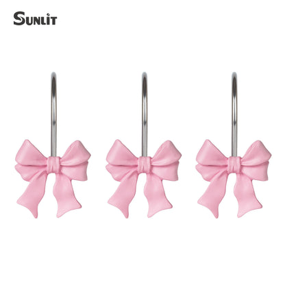 Sunlit Cute Bow Knot Shower Curtain Hooks, Home Decorative Shower Curtain Rings for Bathroom, Resin Shower Curtain Hangers Bathroom Accessories, Set of 12, Pink