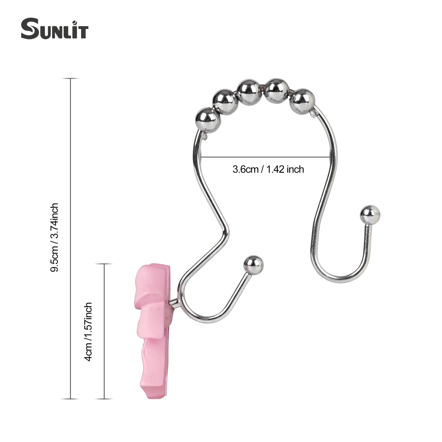 Sunlit Cute Bow Knot Shower Curtain Hooks, Home Decorative Shower Curtain Rings for Bathroom, Resin Shower Curtain Hangers Bathroom Accessories, Set of 12, Pink