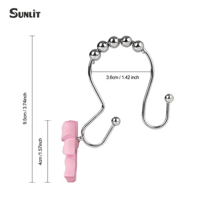 Sunlit Cute Bow Knot Shower Curtain Hooks, Home Decorative Shower Curtain Rings for Bathroom, Resin Shower Curtain Hangers Bathroom Accessories, Set of 12, Pink