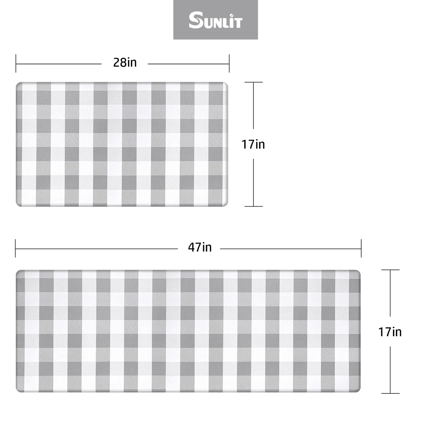 Sunlit Set of 2 Anti Fatigue Kitchen Floor Mat, Non Slip Waterproof Comfort Standing Mat, 0.4 Inch Thick Cushioned Farmhouse Kitchen Rug Runner, White Red Buffalo Check (17"x28"&17"x47")