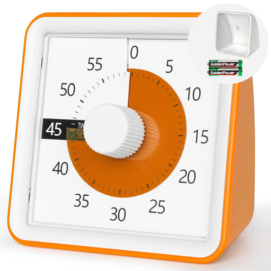 Visual Timer with Protective Case, 60-Minute Countdown Timer for Kids Autism ADHD Classroom Home Office, Countdown Clock for Teaching Work Meeting Time Management, Orange