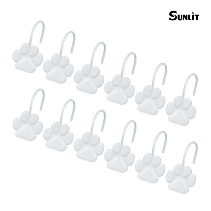 Sunlit Fashion Design Cute Paw Print Polished Double Shower Curtain Hooks for Dog Cat and Bear, Rust Proof Oil Metal Shower Curtain Rings, Black-12 Pack