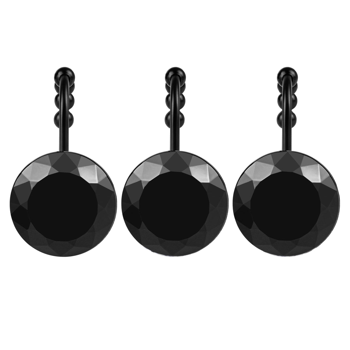 Sunlit Round Rhinestone Shower Curtain Hooks with Glide Balls, 12 Pack