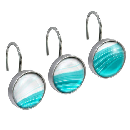 Sunlit Round Crystal Glass Decorative Shower Curtain Hooks, Rust Proof Oil Rubbed Metal Shower Curtain Rings-12 Pack, Gradient Blue