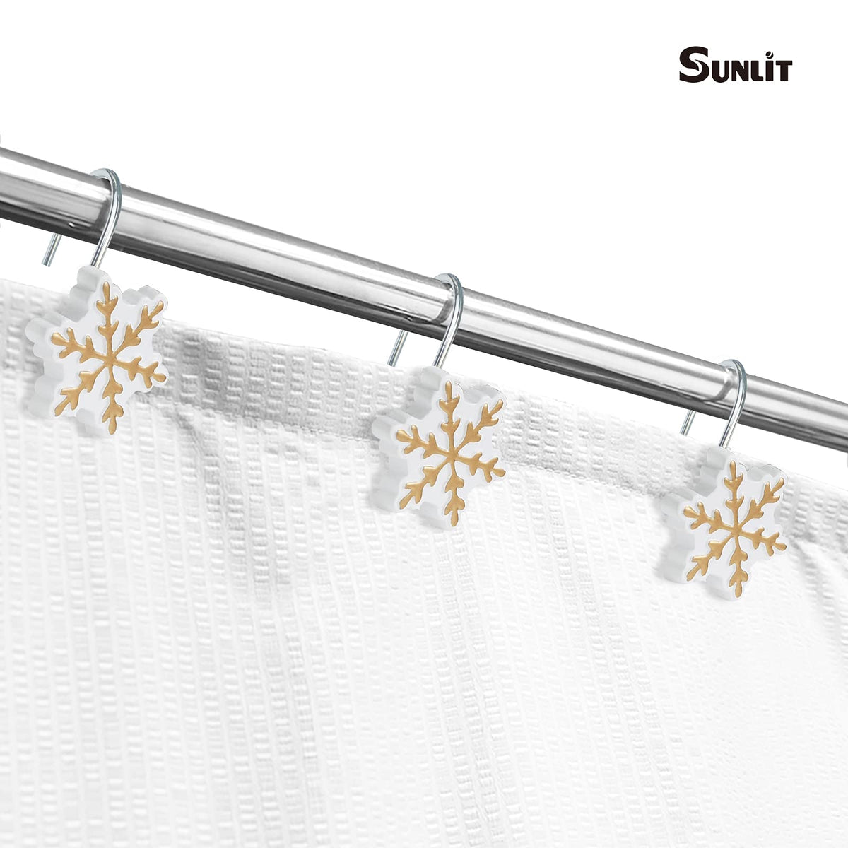 Sunlit Christmas Shower Curtain Hooks Snowflakes Double Shower Curtain Rings, Resin, Red and White Christmas Decor, Winter Bathroom Decoration - 12 Pack