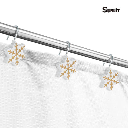 Sunlit Christmas Shower Curtain Hooks Snowflakes Double Shower Curtain Rings, Resin, Red and White Christmas Decor, Winter Bathroom Decoration - 12 Pack