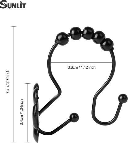 Sunlit Fashion Design Cute Paw Print Polished Double Shower Curtain Hooks for Dog Cat and Bear, Rust Proof Oil Metal Shower Curtain Rings, Black-12 Pack