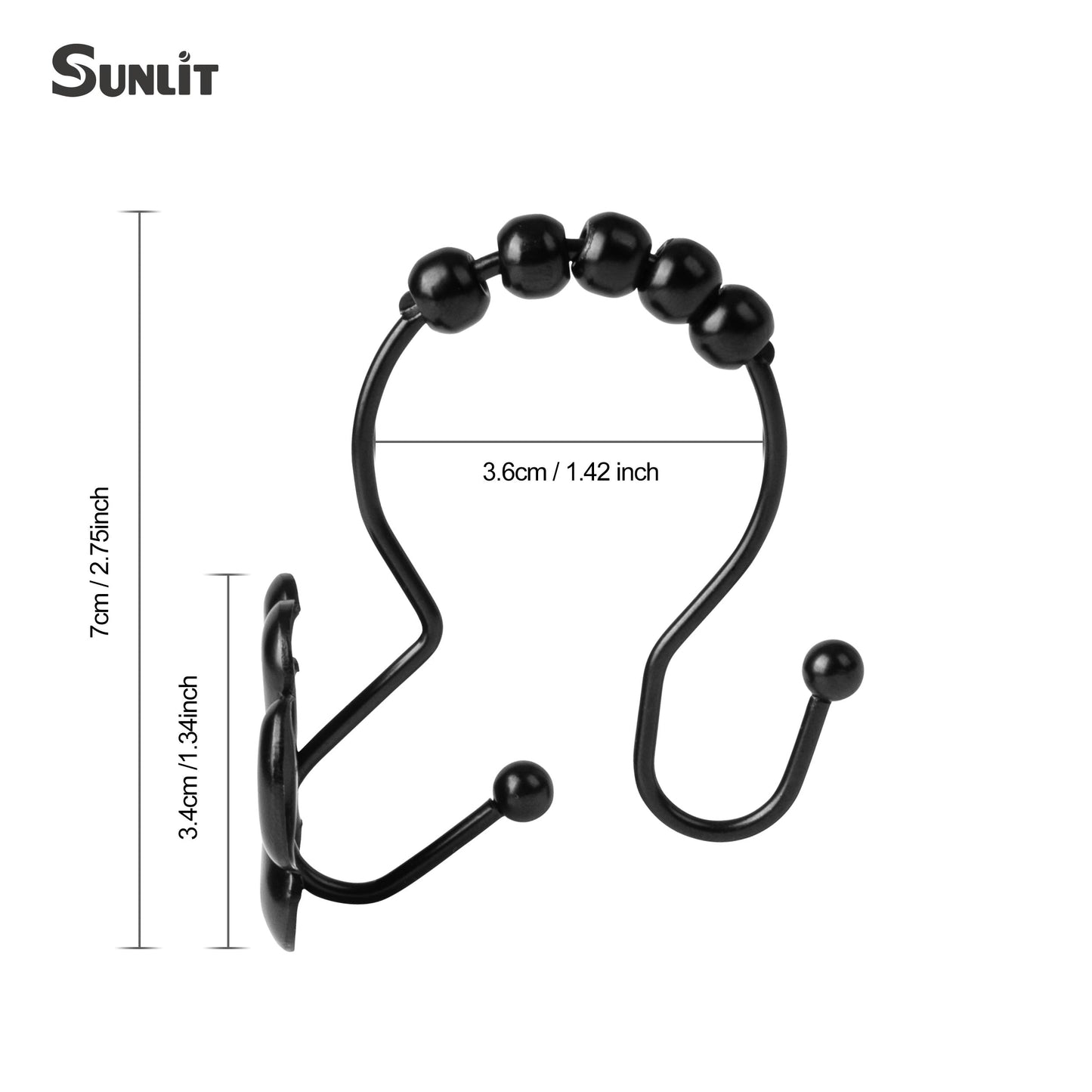 Sunlit Fashion Design Cute Paw Print Polished Shower Curtain Hooks for Dog Cat and Bear, Rust Proof Oil Rubbed Metal Shower Curtain Rings-12 Pack